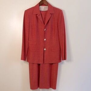 Kiton for Barney’s NY Vintage Italian Coral “Tweed” Midi Dress & Blazer Set